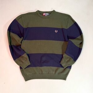 Chaps Ralph Lauren Men’s Striped Cotton Sweater – Size Large – Olive & Navy